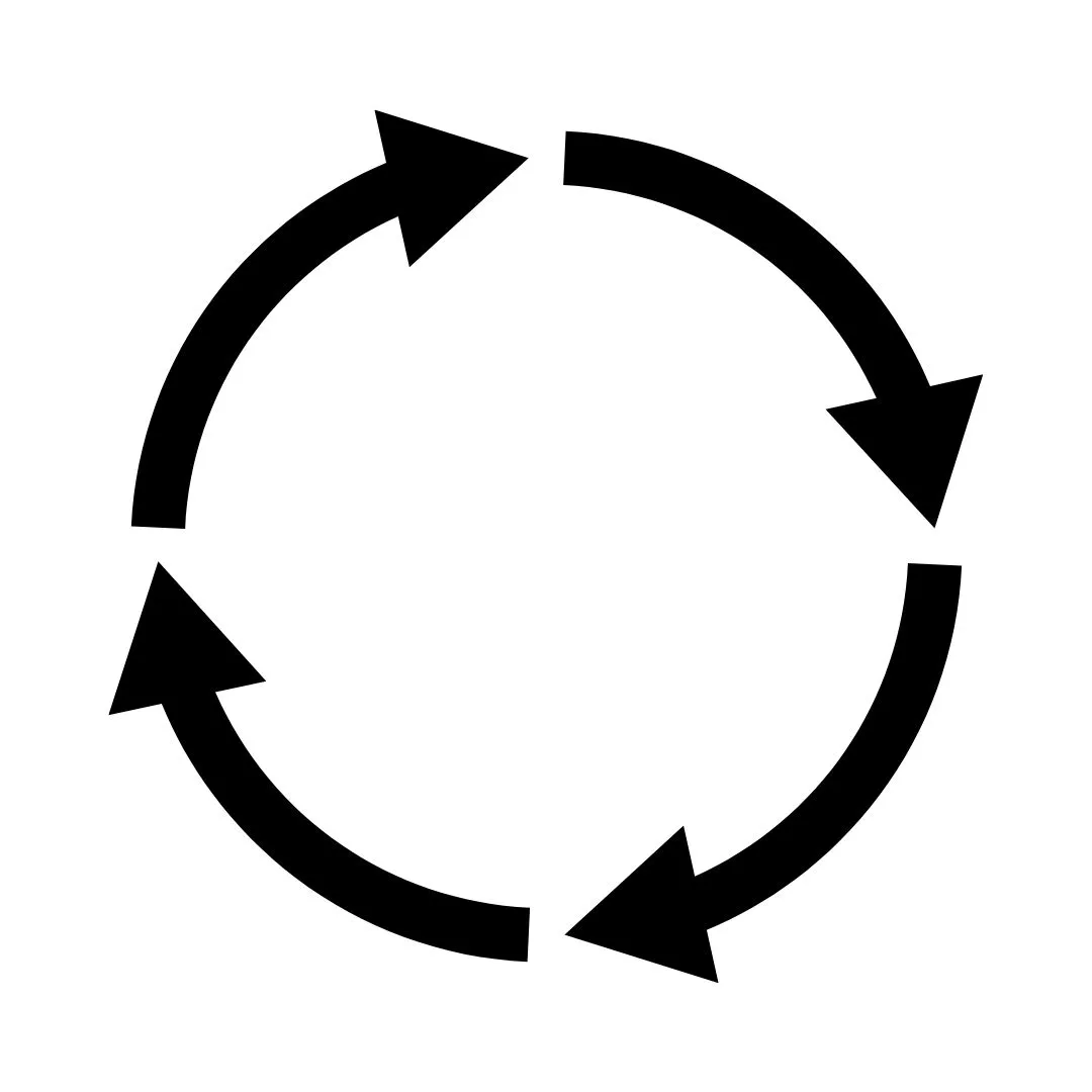 A circular icon comprised of arrows indicating a cycle
