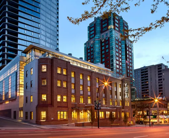 Exterior photo of the Robert Lee YMCA gym in downtown Vancouver