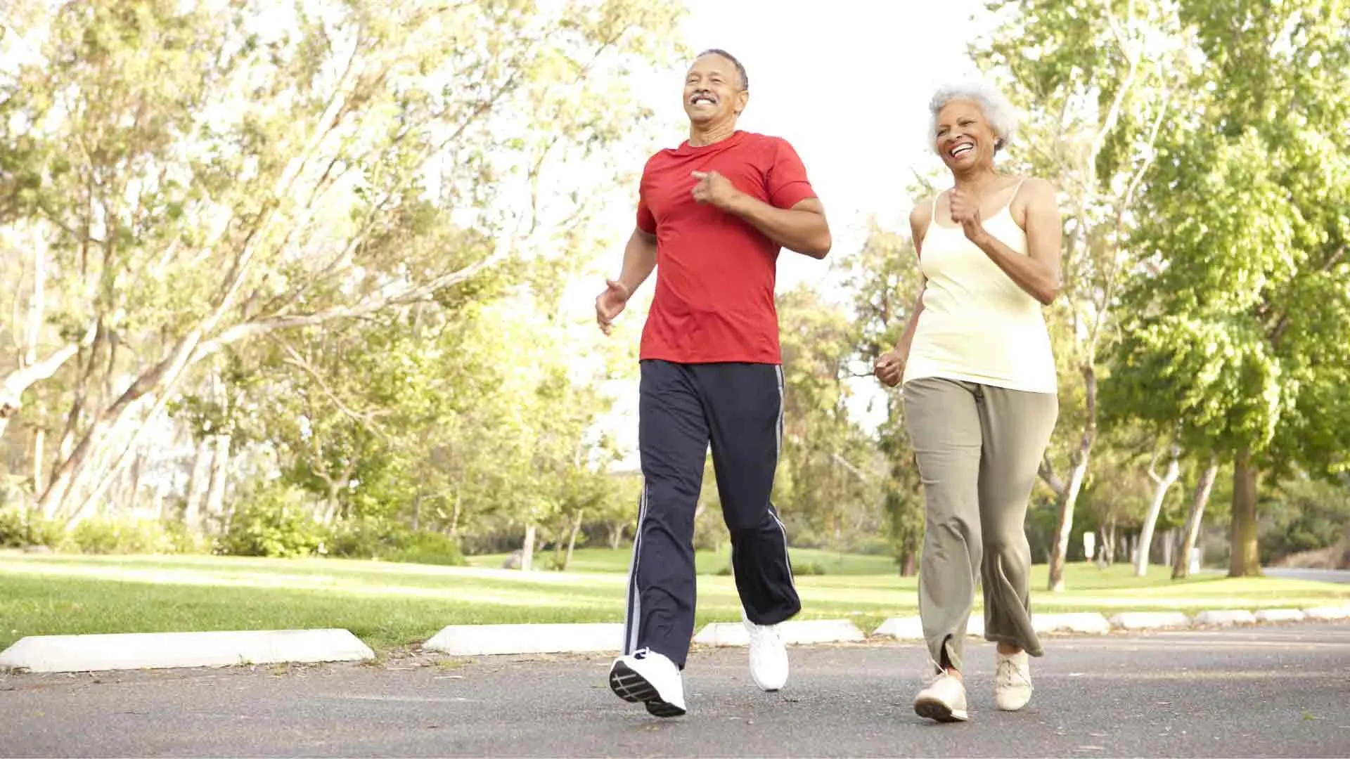 Participants of Choose to Move, a free health and fitness program for older adults, running outdoors