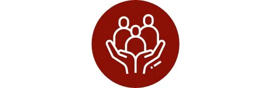 An icon depicting two hands holding up a group of people