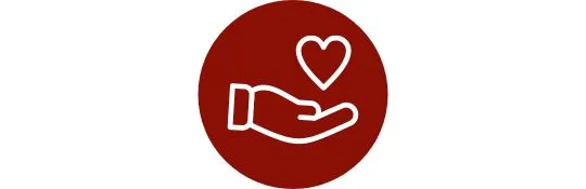 An icon depicting a hand holding a heart