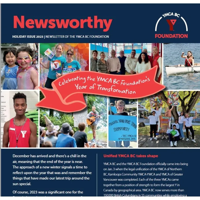 The cover of the YMCA BC Foundation's Holiday 2023 issue of Newsworthy