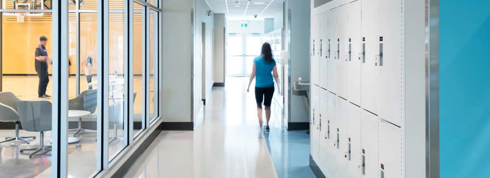 View of a hallway and lockers inside the Chilliwack YMCA